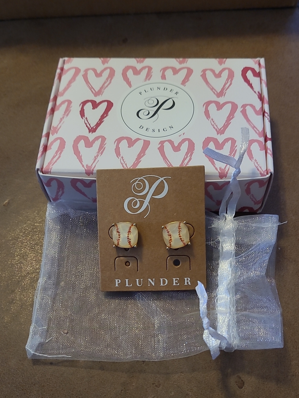 Plunder Cream and Red Baseball Stud Earrings